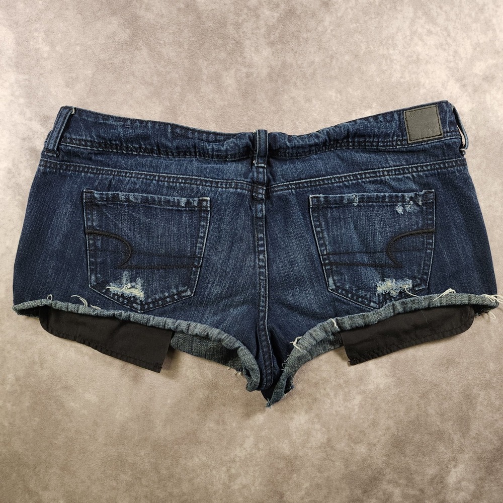 American Eagle Micro Denim Shorts 14 Dark Wash Distressed RawHem Cotton Low Rise